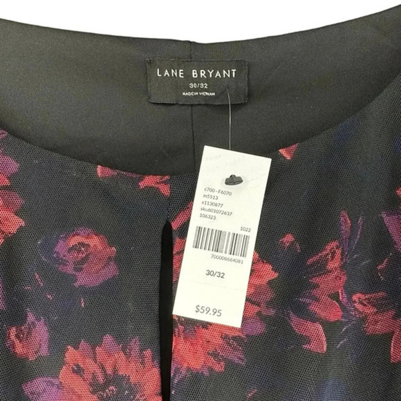 Lane Bryant Mesh Black Red Floral Top Shirt Ruching Sheer Sleeves Sz 30/32 NEW - Picture 6 of 9